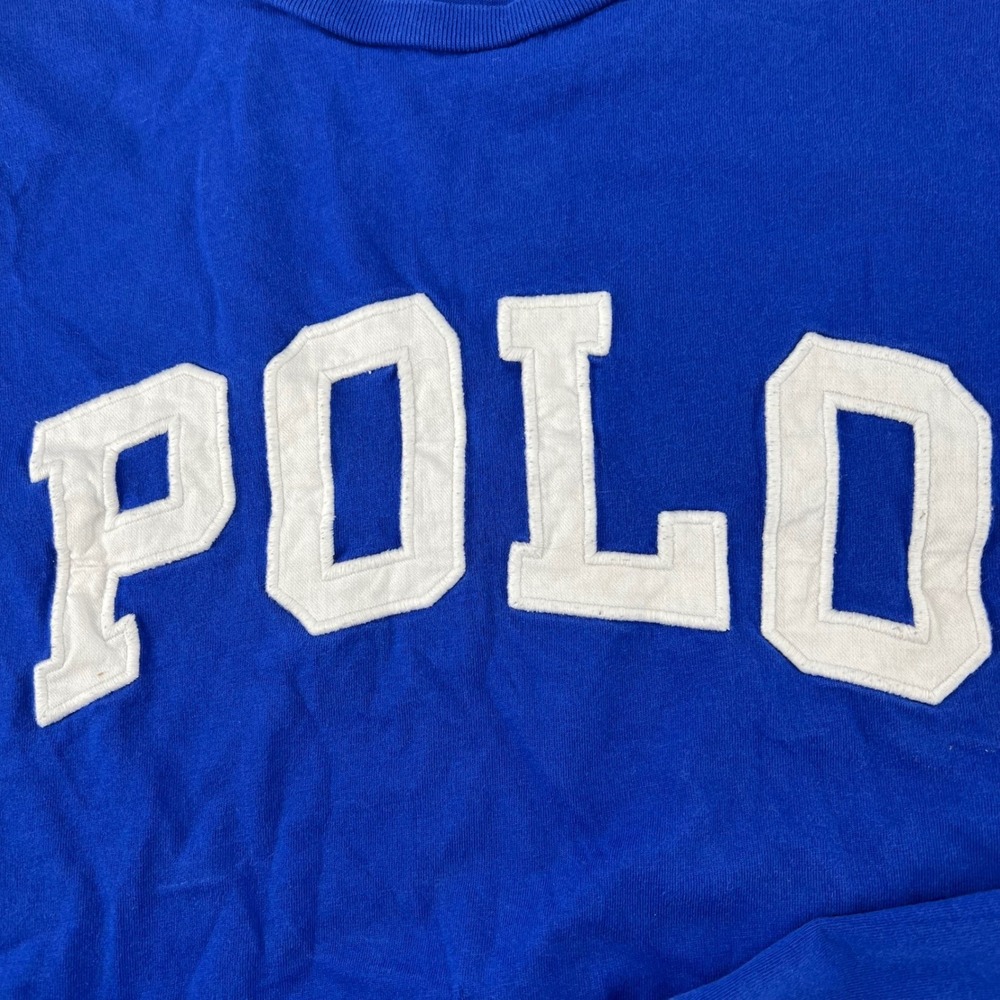 Polo Ralph Lauren Adult L Blue Long Sleeve Embroidered POLO USA Flag Patch Y2K - Picture 4 of 9